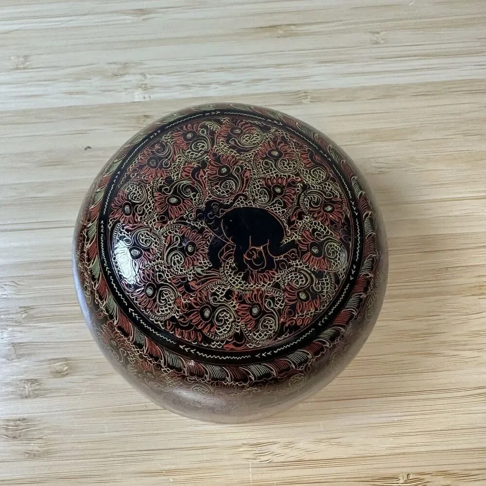 Vintage Burmese Lacquerware Bowls Cups 3- Pieces Burma Horsehair Bamboo Handmade